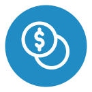 A blue circular icon features a dollar sign and two coins.